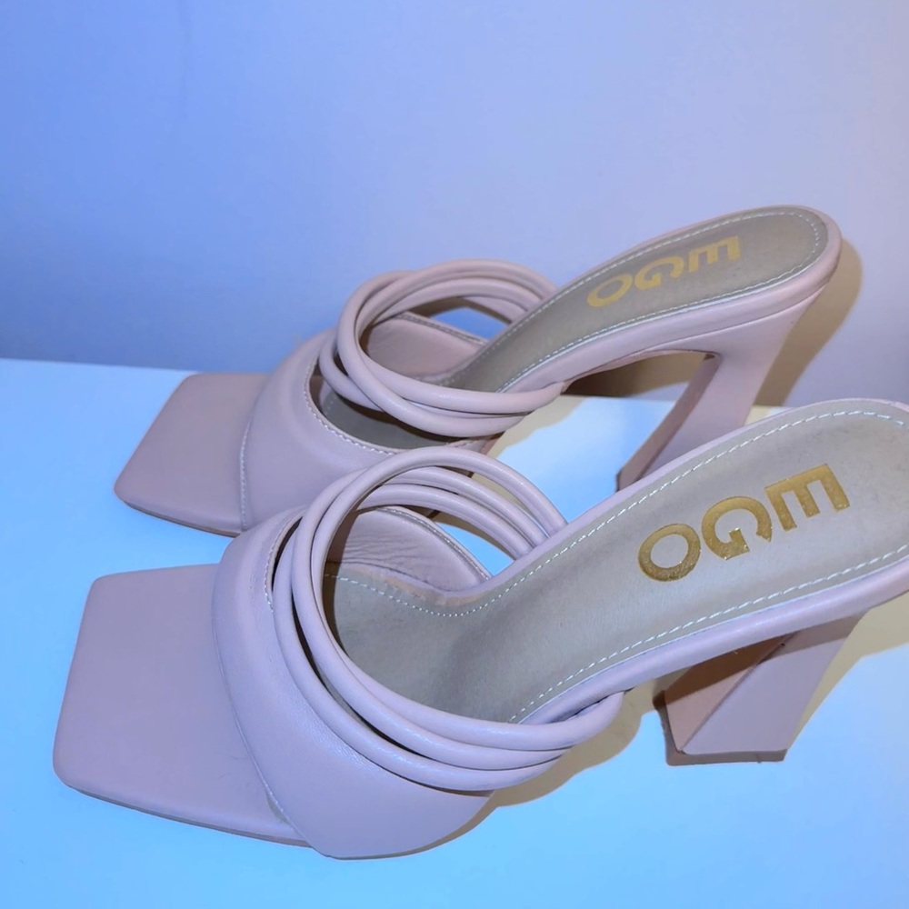 EGO Blush Pink Knotted Strap Block Heel Mule